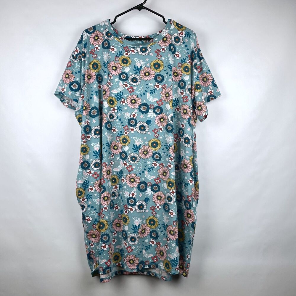 Joyspun Celestial Floral Sleepshirt Plus 2X-3X Sunflower Moon Pockets Nightgown